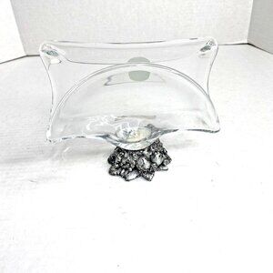 Murano White Crystal Napkin Holder Letter Mail Organizer Made In Italy Pewter